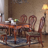 欧美式简约餐桌 新古典全实木手工雕刻餐桌椅组合6人 现货秒发