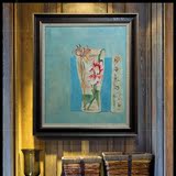 新中式客厅卧室背景画装饰画纯手绘工笔油画含外框【花瓶】