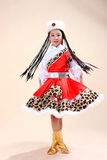 少儿民族藏族舞蹈服装儿童演出舞台饰水袖表演女童舞蹈裙红色疯抢