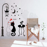路灯情侣猫 爱情猫墙贴纸温馨浪漫玄关 儿童房间卧室床头墙画DIY