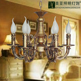 欧式美式乡村黄古铜古典六头蜡烛吊灯过道楼道玄关客厅茶楼灯饰