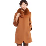 新品韩版时尚中长款毛呢外套 正品羊毛呢高端狐狸毛领羊绒大衣女