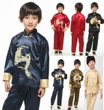 中式民族服装儿童|男孩表演服秋冬季长袖高级唐装套装 深蓝 LY431