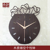 承沁 包邮 木质镂空钟创意艺术钟表挂钟客厅静音个性时钟异形挂表