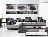 紫色树无框画客厅沙发背景画现代装饰画挂画壁画三联画沙发背景画