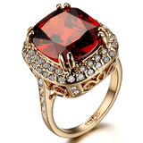 黛若玫瑰金戒指潮女夸张欧美奢华合成红宝石食指环送女友生日礼物