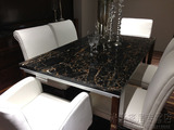 天然黑金花大理石餐台洞石餐桌椅组合长方形简约现代客厅家具欧式