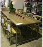美式乡村实木家具复古铁艺餐桌简易会议桌创意办公桌欧式大书桌子