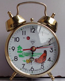 老式发条闹钟——全铜齿轮92年生产古铜色小鸡吃米钻石牌机械闹钟
