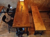 美式复古做旧铁木工艺loft餐桌实木餐桌椅组合电脑桌会议桌办公桌