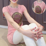 2015夏装新款大码女装上衣打底衫 韩版中长款修身蕾丝短袖女t恤潮