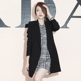 韩国东大门2015春季新款韩版高档修身款黑色中长款女士西装外套
