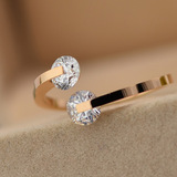 精致钛钢镀18k玫瑰金裸钻戒指可调大小开口彩金尾戒女个性不退色