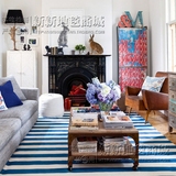 欧式时尚宜家地毯客厅沙发茶几地毯蓝色地中海条纹地毯样板间地毯