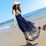 欧洲站2016海边度假修身显瘦雪纺女连衣裙波西米亚裙沙滩裙长裙