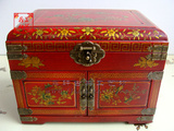 复古典化妆箱多功能首饰品盒实木质制红色梳妆结婚中式收纳带镜锁