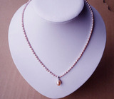 紫粉色3.5mm小米形珍珠项链配淡水珍珠吊坠秀气款天然 珍珠吊坠链