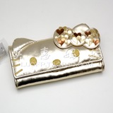 上海现货 日本 hello kitty 金色 带耳朵 仿皮脸型 零钱包 手拿包