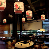 古典艺术手绘羊皮吊灯 新中式国画灯笼 日式工程休闲茶楼餐厅LED