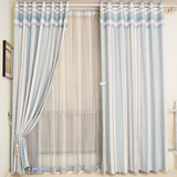 成都窗帘定制安装蓝色条纹涤棉布清爽地中海风客厅卧室儿童房书房