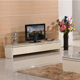 电视柜 乳白色简约时尚诺亚款 不锈钢边钢化玻璃地柜 高密度板