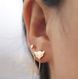 2015新款韩版韩国时尚18k双耳洞小狐狸彩金玫瑰金耳钉耳环