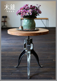 定制工业风格美式复古铁艺餐桌实木升降家具圆形桌子小户型饭桌