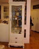 欧式实木仿古象牙白家具 艾特利手工雕花玻璃酒柜,展示柜上海包邮