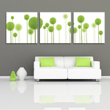 现代简约客厅装饰画绿色花球挂画卧室床头壁画清新无框画版画三联