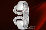 专柜正品代购 cartier卡地亚 白金钻石 双C 戒指 小款 B4071000