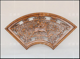 木雕挂件麒麟 扇形镂空壁饰客厅装饰壁挂家居中式装修实木雕刻画