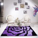 【玫瑰坊】预售定做特价客厅茶几卧室床边立体紫玫瑰花南韩丝地毯