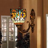 品牌彩色玻璃蜻蜓欧式复古琉璃卧室床头过道锌合金镜前蒂凡尼壁灯