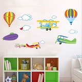 三代可移除墙贴儿童房卧室床头贴学校幼儿园装饰贴纸热气球飞机