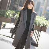 2015秋冬新款韩版中长款毛呢西装马甲双排扣时尚马夹女款外套XK73