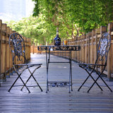 欧式铁艺抛光折叠式做旧桌椅组合户外阳台庭院桌椅套件休闲桌椅