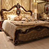 欧式新古典实木真皮床双人床法式雕花实木床实木真皮奢华卧室婚床
