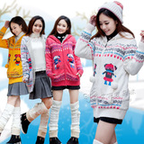 2013少女学生秋冬装新款小熊学院风羊羔毛开衫中长款卫衣毛衣棉服