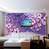 3d墙纸客厅紫色方块软包画玄关简约现代壁纸画卧室床头背景壁画