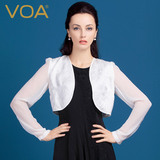 VOA 天然白色真丝防晒空调衫无领长袖桑蚕丝披肩小外套女短W525