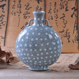 精品龙泉青瓷花瓶大号手工陶瓷仿古中式简约花瓶摆件点彩扁瓶
