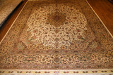 伊朗进口手工真丝地毯 高贵客厅米色波斯手工丝毯244x305cm床边毯