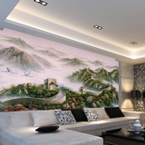 中式水墨山水万里长城 装修大型壁画整张无缝客厅电视背景墙壁画