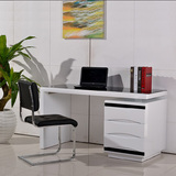 1.4白色烤漆现代简约黑色钢化玻璃储物带抽台式电脑桌台书桌时尚