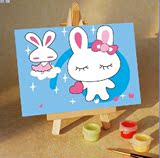 迷你数字油画不包邮特价 DIY手绘油画风景情侣卡通10*15可爱小兔