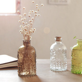 复古玻璃浮雕小花瓶 密封瓶 插花 水培容器 软木塞漂流瓶 精油瓶