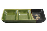 彩盈纳 日式墨绿釉三格碟  味碟 调料碟 7英寸 独特设计 陶瓷新品