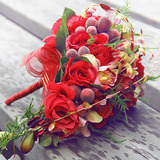 新娘手捧花|绢花|婚礼|结婚捧花|花环|仿真花|大红色|红玫瑰花