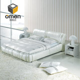 omen真皮床白色珠光头层双人床品牌婚床软体床简约现代1.8米w02