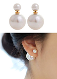 韩国前后珍珠耳钉 双面珍珠 大小珍珠拼接糖果色 正圆强光耳环